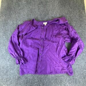 Adrian Jordan Blouse Top Womens 22/24 Purple Silk Ruffle Neck Balloon Sleeves